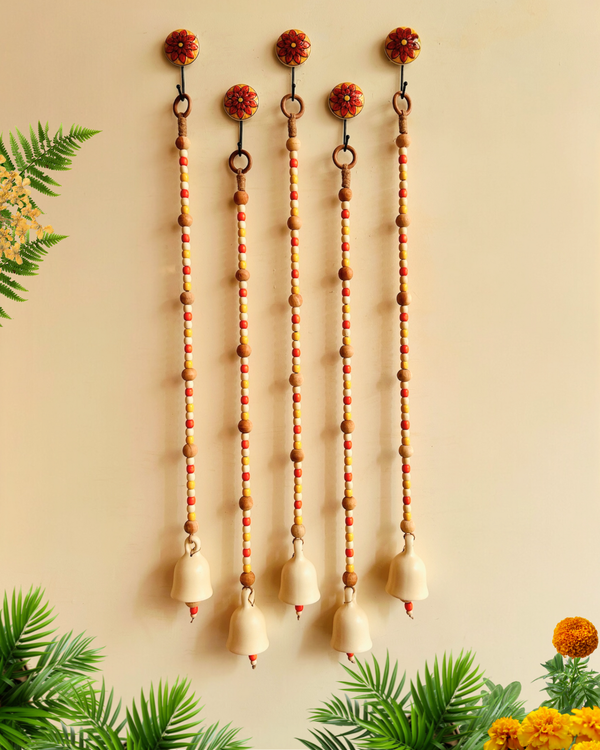 Marigold | Boho Ivory | Backdrop Ceramic Beaded Bells | With ceramic wall hooks | Set of 5