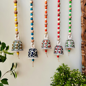 Garden Beaded Ceramic Bells | With Ceramic wall hooks-Floral MULTICOLOR