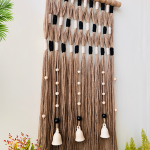 Monochrome Ivory Boho Tapestry | With a ceramic wall hook