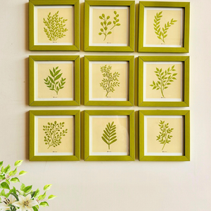 Whispers of leaves | Green Wall Frame Set of 9 | Hand made designs | Glass on top