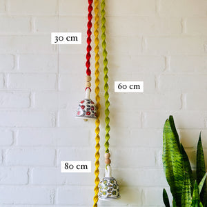 Macrame Melodies | LONG BRAIDS (Set of 3 'ceramic' hanging bells) + Ceramic hook