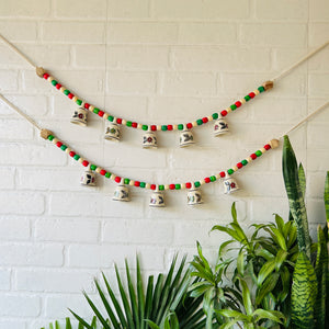 INDIAN ROSE | Handmade Bunting with Small Ceramic Floral Bells | Beaded Toran for Entrance Decor