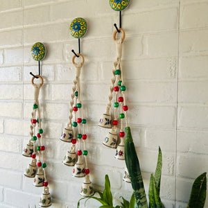 INDIAN ROSE | Floral Symphony Chimes | Bunch of 4 (Small ceramic floral bells with Ceramic Hook