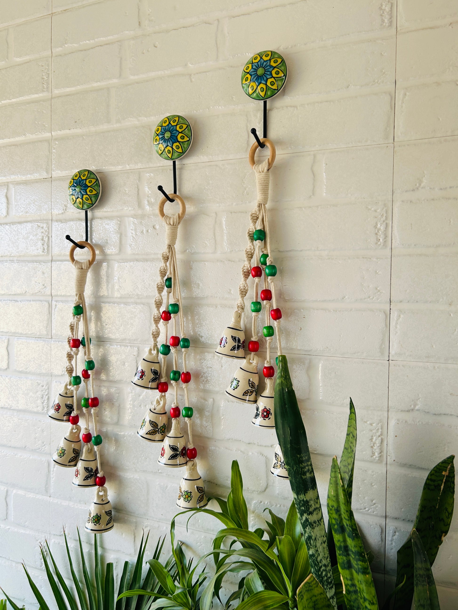 INDIAN ROSE | Floral Symphony Chimes | Bunch of 4 (Small ceramic floral bells with Ceramic Hook