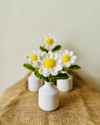 Small White Ceramic Bottle Vase with Crochet Daisy Flower – Miniature Table Decor