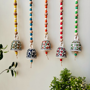 Garden Beaded Ceramic Bells | With Ceramic wall hooks-Floral MULTICOLOR