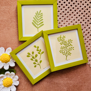 Whispers of leaves | Green Wall Frame Set of 9 | Hand made designs | Glass on top