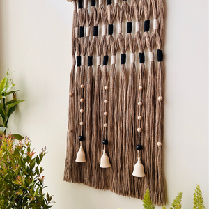 Monochrome Ivory Boho Tapestry | With a ceramic wall hook