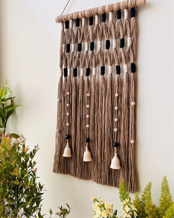 Monochrome Ivory Boho Tapestry | With a ceramic wall hook