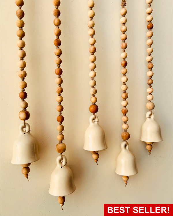 Rustic | Boho Ivory |Backdrop Ceramic Bells | With Ceramic Wall Hooks