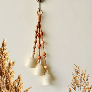 BOHO Ivory Symphony Chimes | Bunch of 3 big ceramic bells with Ceramic Wall Hook