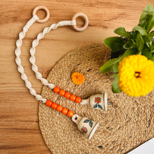 KESARI | Panchratna Temple Chimes | Ceramic Macrame Bells with Wooden Beads
