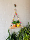 Natural Wood Colorful Beaded Shelf | With Ceramic Planters and Hook