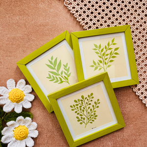 Whispers of leaves | Green Wall Frame Set of 9 | Hand made designs | Glass on top