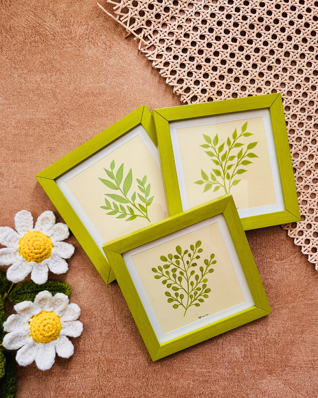 Whispers of leaves | Green Wall Frame Set of 9 | Hand made designs | Glass on top