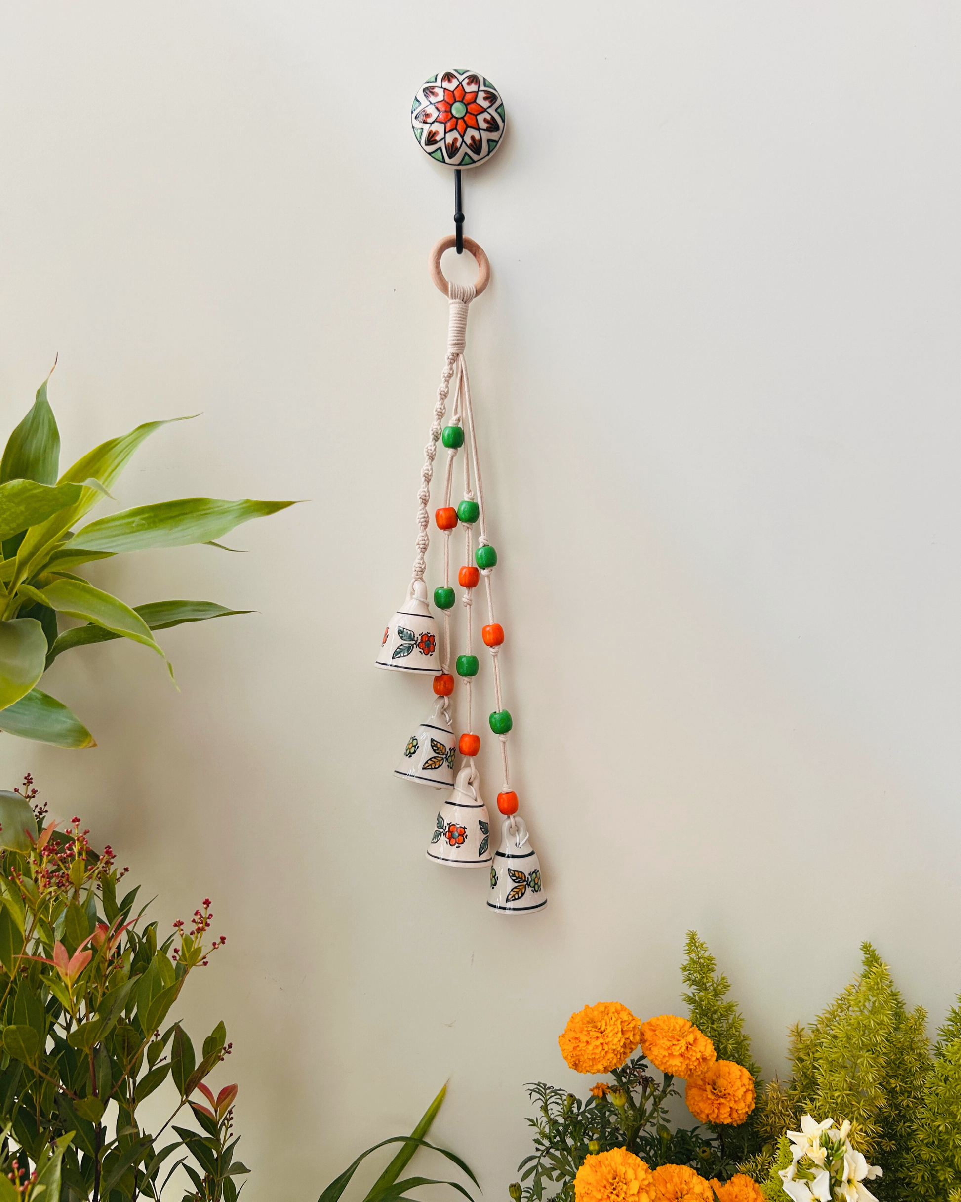 MARIGOLD | Handmade Ceramic Symphony Bell Chimes | Bunch of 4 (mini) bells with Ceramic Hooks