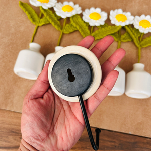 Mac-crochet Collection | Handmade White Daisy Macrame Wall Hanging with hand knitted crochet flowers and ceramic white bottle vases