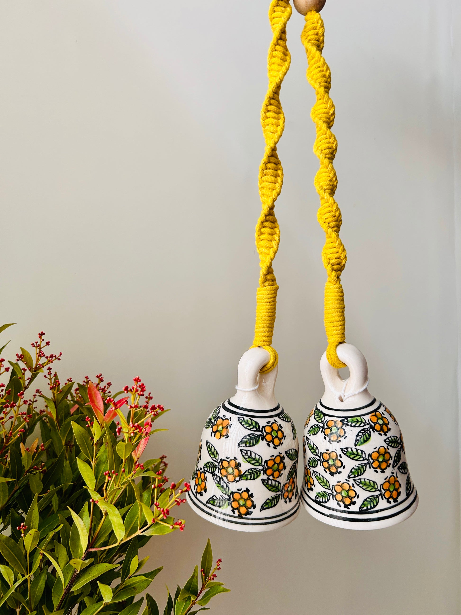 Daisy | Ceramic Macrame Bells with Ceramic Hooks | Set of 2 (Free shipping)