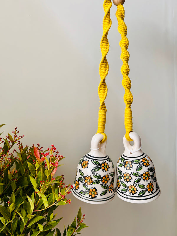 Daisy | Ceramic Macrame Bells with Ceramic Hooks | Set of 2 (Free shipping)