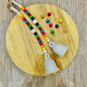 Rainbow Ivory Bells | Colorful wooden beaded small ceramic white bells | Handmade Decor