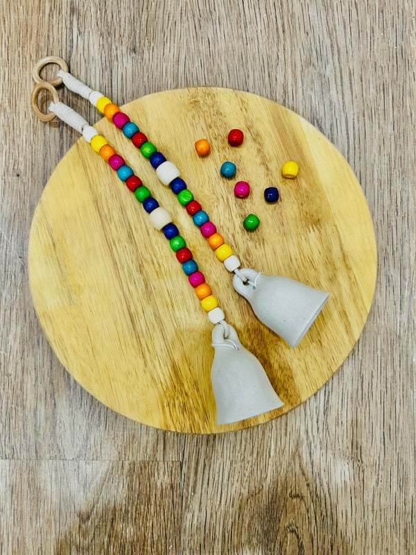 Rainbow Ivory Bells | Colorful wooden beaded small ceramic white bells | Handmade Decor