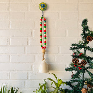 INDIAN ROSE |Handmade Ivory Ceramic Beaded Bell with ceramic hook