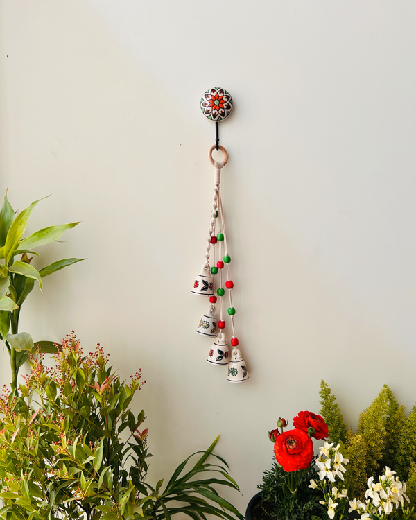 INDIAN ROSE | Handmade Ceramic Symphony Bell Chimes | Bunch of 4 (mini) bells with Ceramic Hooks