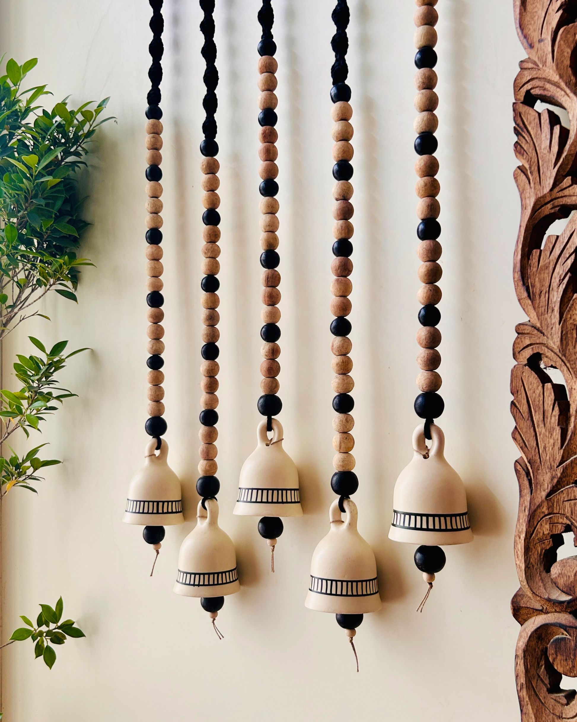 Midnight | Boho Ivory |Backdrop Ceramic Bells | With Ceramic Wall Hooks