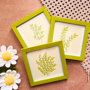 Whispers of leaves | Green Wall Frame Set of 9 | Hand made designs | Glass on top