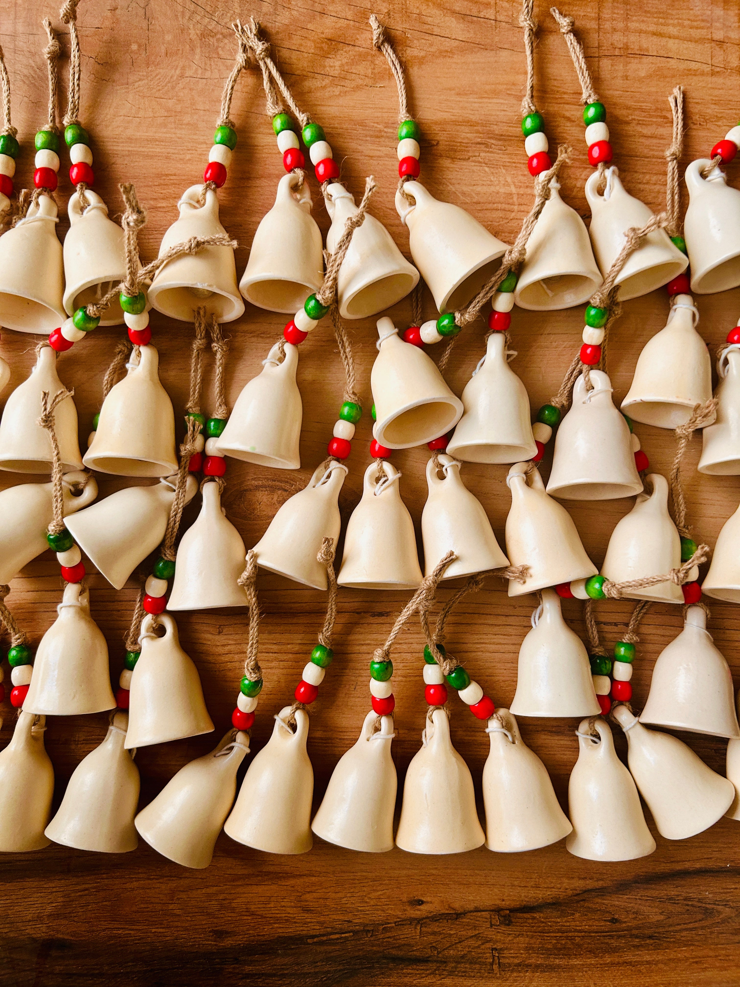CHRISTMAS EDITION |Handmade Beaded Ivory Bell Ornaments | Small ceramic bells