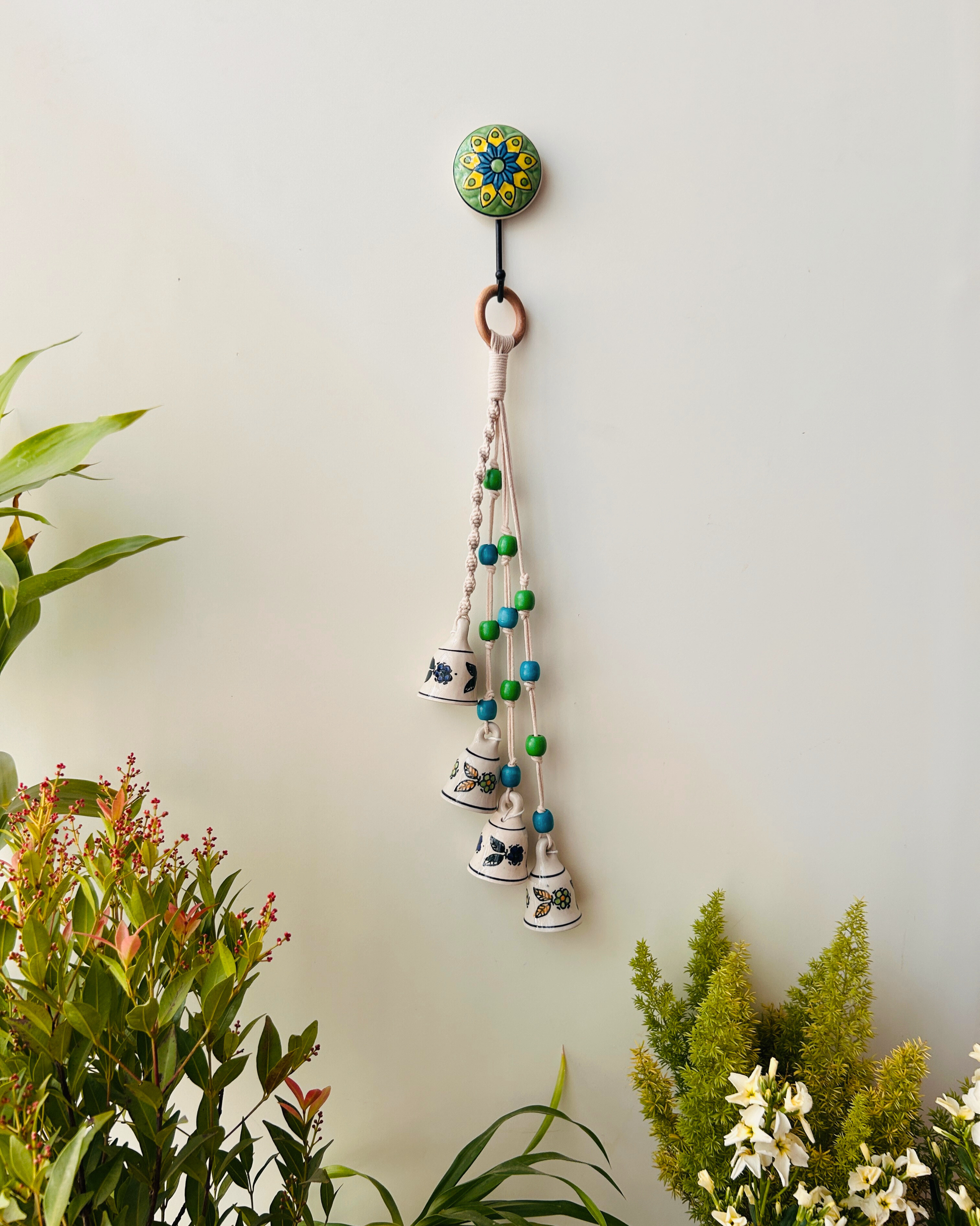 BLUE ORCHID | Handmade Ceramic Symphony Bell Chimes | Bunch of 4 (mini) bells with Ceramic Hooks