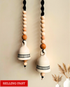 Monochrome Melody | BOHO IVORY Ceramic-Beaded-Macrame Bells | PAIR of bells with a PAIR of ceramic hooks