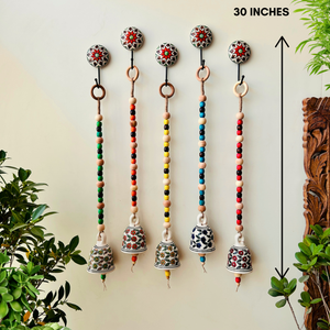 Blossom Beaded Ceramic Bells | With Ceramic wall hooks-Floral MULTICOLOR