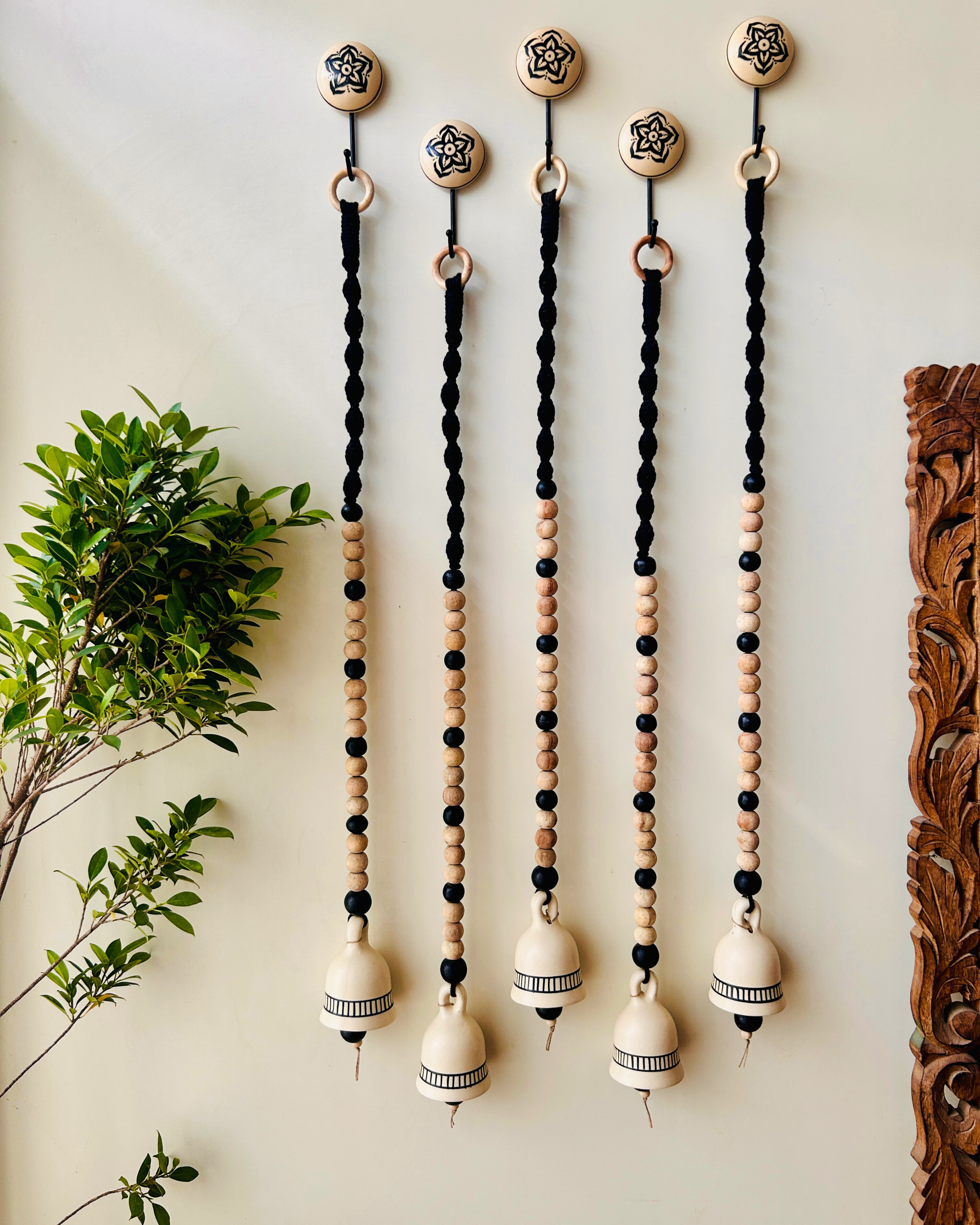 Midnight | Boho Ivory |Backdrop Ceramic Bells | With Ceramic Wall Hooks
