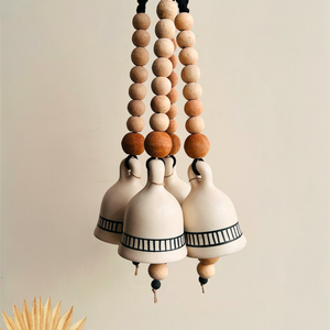 Monochrome Melody | BOHO IVORY Ceramic-Beaded-Macrame | Set of 4 bells with 4 ceramic wall hooks
