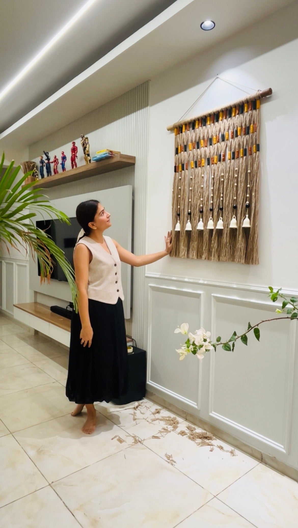 Desert Drape Grande Ivory Boho Tapestry | With A Ceramic Wall Hook