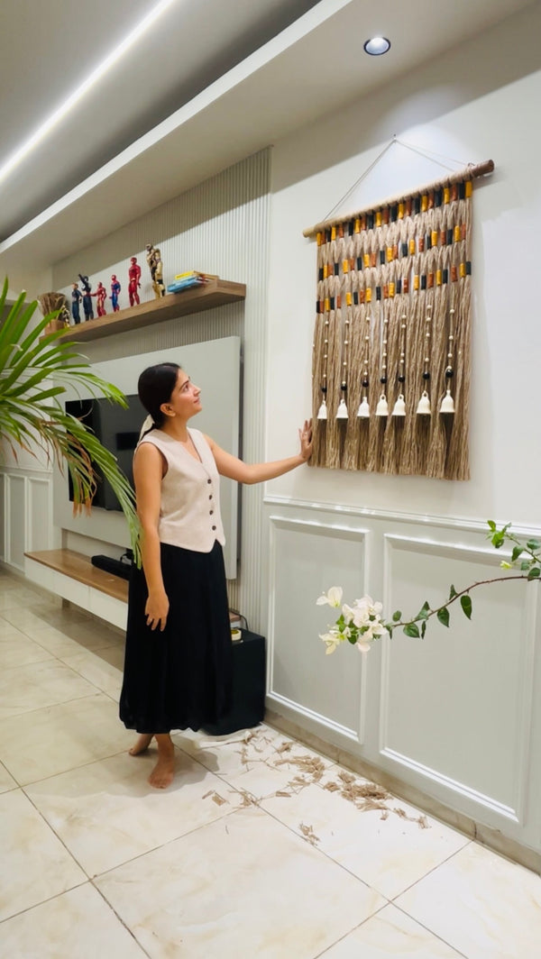 Desert Drape Grande Ivory Boho Tapestry | With A Ceramic Wall Hook