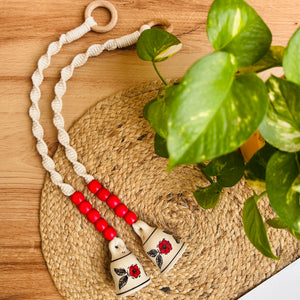 GULAAL | Panchratna Temple Chimes | Ceramic Macrame Bells with Wooden Beads