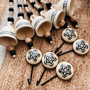 Midnight Ivory Ceramic Beaded Bells | With Ceramic wall hooks- MONOCHROME