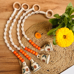 KESARI | Panchratna Temple Chimes | Ceramic Macrame Bells with Wooden Beads