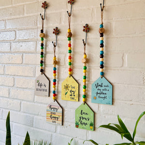 Beaded Wooden Huts with Ceramic Hooks - Set of 5