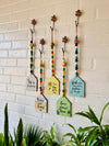 Beaded Wooden Huts with Ceramic Hooks - Set of 5