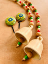 CHRISTMAS EDITION |Pair of Ceramic Beaded Handmade Bells with 2 Ceramic Hand painted wall hooks