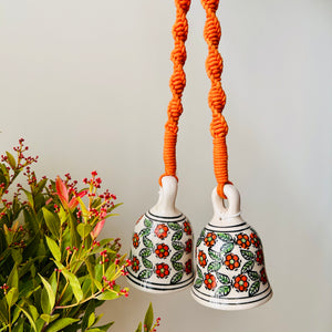 Tangerine | Ceramic Macrame Bells with Ceramic Hooks | Set of 2 (Free shipping)