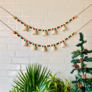 INDIAN ROSE | Handmade Bunting with Small Ceramic Ivory Bells | Beaded Toran for Entrance Decor
