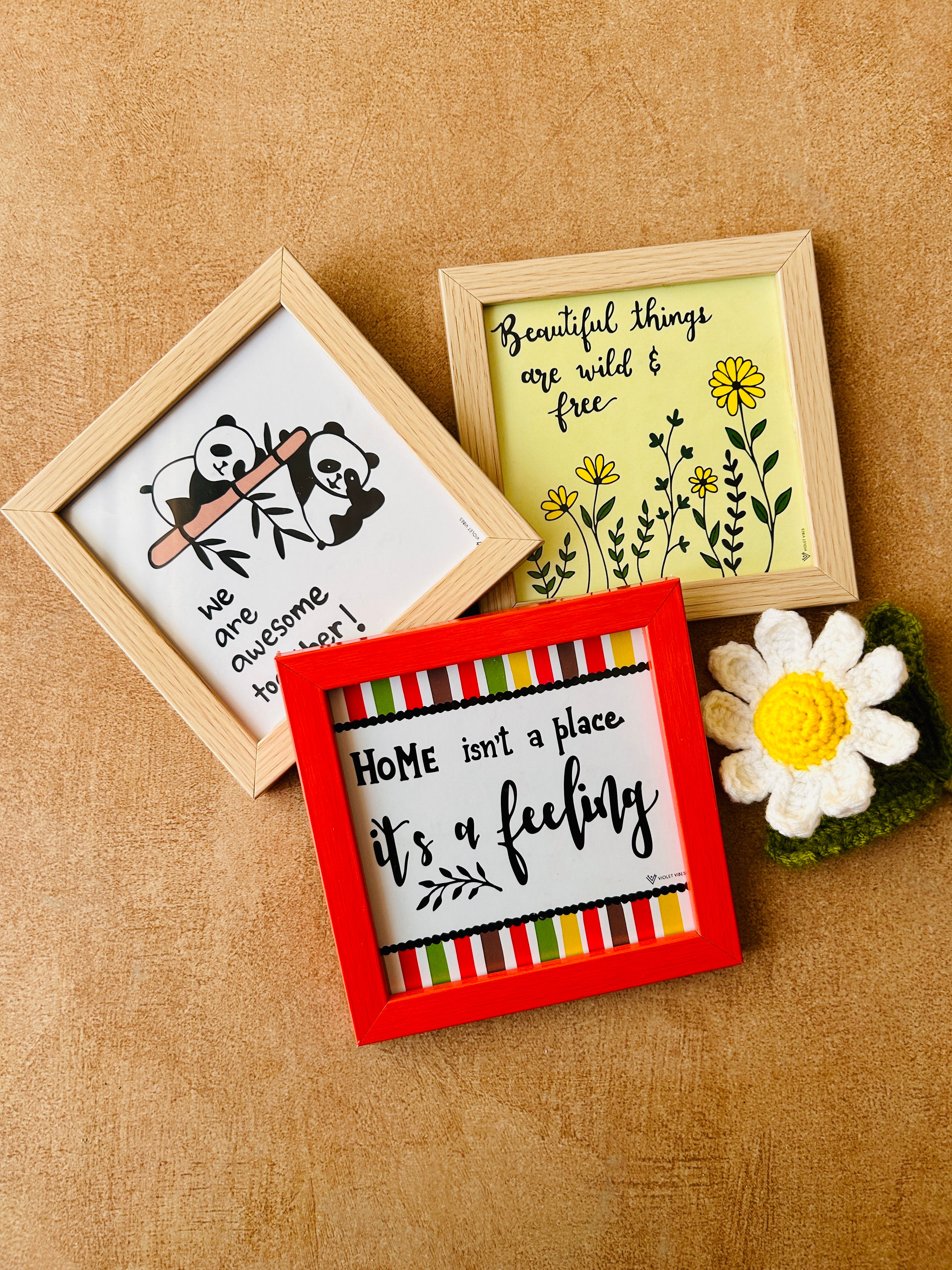 Mac-crochet Collection | Bless This Home wall set up | with macrame hangers and crochet flowers