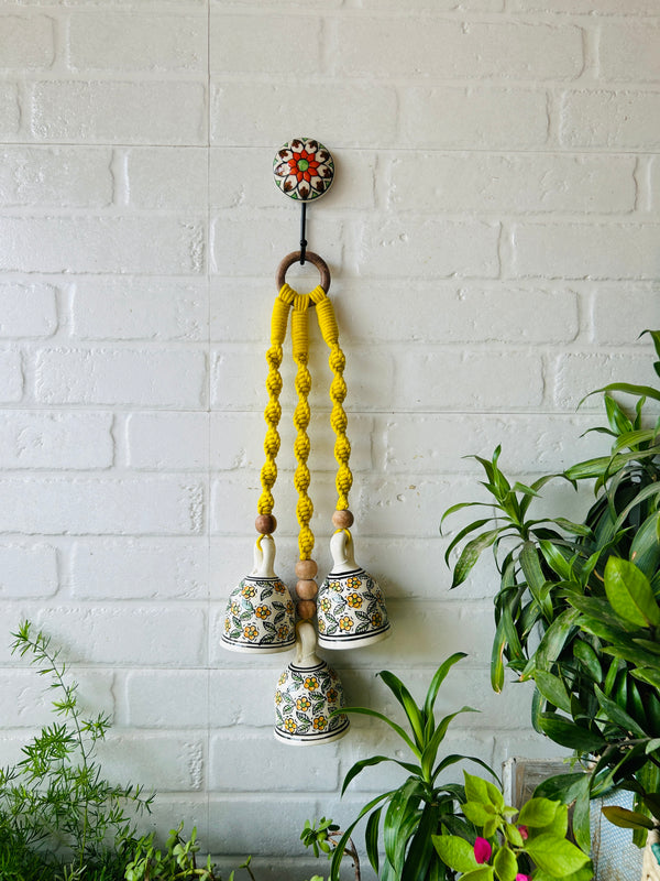 Macrame Melodies | DAISY (Set of 3 'ceramic' hanging bells) + Ceramic hook