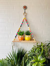 Natural Wood Colorful Beaded Shelf | With Ceramic Planters and Hook