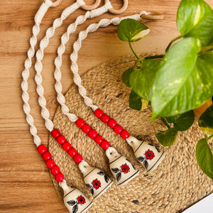 GULAAL | Panchratna Temple Chimes | Ceramic Macrame Bells with Wooden Beads