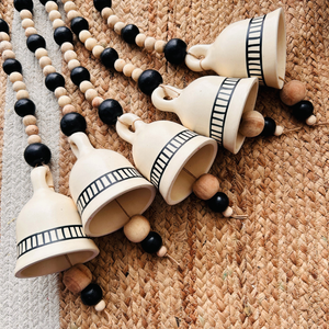 Midnight Ivory Ceramic Beaded Bells | With Ceramic wall hooks- MONOCHROME